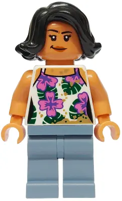 JW120:  Sammy Gutierrez - White Sleeveless Shirt with Flowers, Leaves and Dirt Stains, Sand Blue Legs