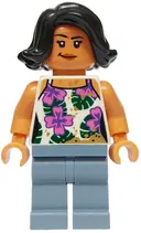 Minifigurka: JW120:  Sammy Gutierrez - White Sleeveless Shirt with Flowers, Leaves and Dirt Stains, Sand Blue Legs