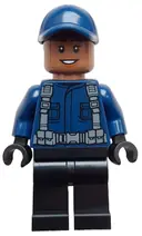 Minifigurka: JW123:  ACU Guard / Driver - Female, Dark Blue Cap, Black Legs, Smile