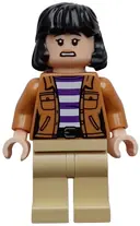 Minifigurka: JW126:  Yasmina 'Yaz' Fadoula - Medium Nougat Jacket over Dark Purple and White Striped Shirt, Tan Legs