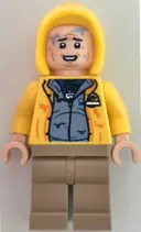 Minifigurka: JW143:  Dennis Nedry - Jurassic Park Logo on Back, Hood