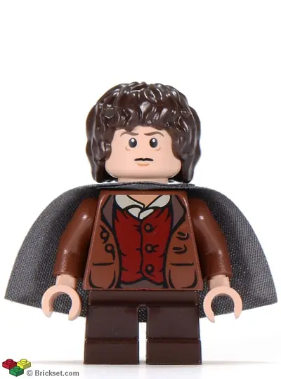 LOR003:  Frodo Baggins - Reddish Brown Jacket, Dark Brown Legs, Dark Bluish Gray Cape