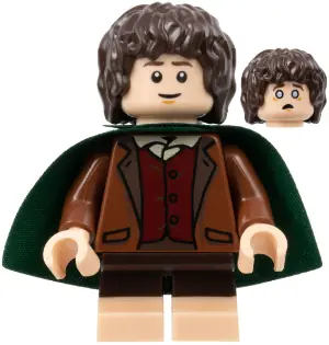 LOR112:  Frodo Baggins - Reddish Brown Jacket, Light Nougat Feet, Dark Green Cape