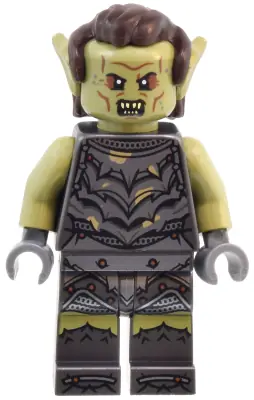 LOR135:  Orc - Olive Green Head, Pearl Dark Gray Armor with Dirt Splotches, Dark Brown Hair