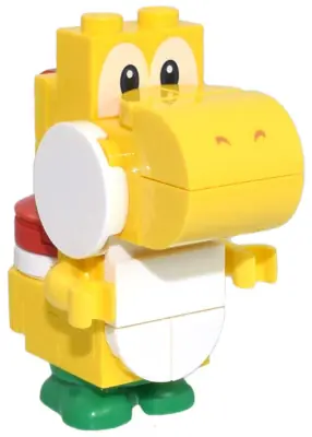 MAR0100:  Yellow Yoshi - White Tile, Round 1 x 1 Quarter on Front