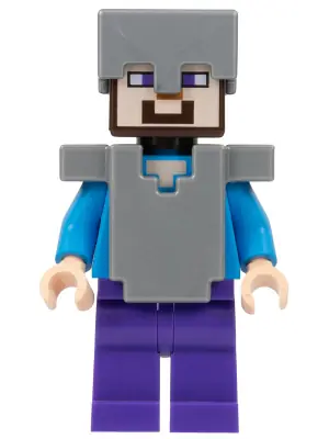 MIN013:  Steve (Light Nougat) - Dark Purple Legs, Flat Silver Helmet and Armor
