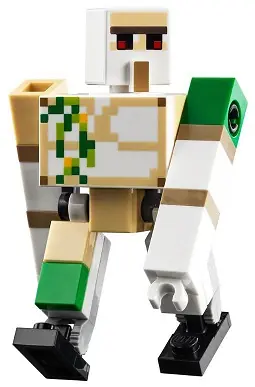 MIN105:  Iron Golem - Brick and Pin Arm Attachments, Black Feet, 1 x 1 Bright Green Tile