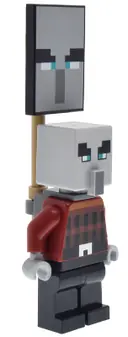 Minifigurka: MIN196:  Illager (Pillager) - Narrow Eyes, Dark Bluish Gray Neck Bracket and Tile with Clip, Ominous Banner