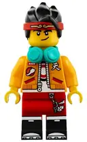 Minifigurka: MK001:  Monkie Kid - Bright Light Orange Open Jacket, Dark Turquoise Headphones, Smirk / Angry
