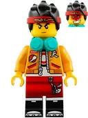 Minifigurka: MK019:  Monkie Kid - Bright Light Orange Open Jacket, Dark Turquoise Headphones, Neutral / Angry with Red Face Paint