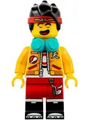 Minifigurka: MK021:  Monkie Kid - Bright Light Orange Open Jacket, Dark Turquoise Headphones, Fierce / Happy