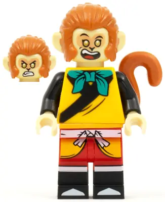 MK033:  Monkey King - Bright Light Orange Robe, Dark Turquoise Bandana, Open Eyes