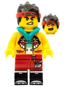 Minifigurka: MK053:  Monkie Kid - Bright Light Orange Open Jacket with Monkey Head Logo, Dark Turquoise Hood, Fierce / Happy