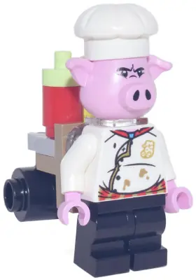 MK067:  Pigsy - White Chef Jacket, Black Medium Legs, Portable Kitchen