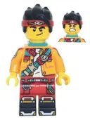 Minifigurka: MK087:  Monkie Kid - Bright Light Orange Open Jacket with Shoulder Strap, Dark Turquoise Neck Bracket and Clip