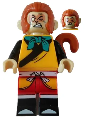 MK101:  Monkey King - Bright Light Orange Robe, Dark Turquoise Bandana, Closed Left Eye