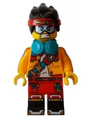 Minifigurka: MK105:  Monkie Kid - Bright Light Orange Open Jacket with Shoulder Strap, Dark Turquoise Headphones