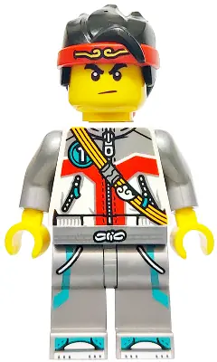 MK160:  Monkie Kid - White Jacket with Zippers, Flat Silver Legs