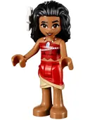 Minifigurka: MOA001:  Moana (Medium Nougat) - Mini Doll, Dark Red and Red Strapless Top, Red and Tan Layered Skirt, Black Hair, White Flower