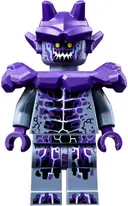 Minifigurka: NEX102:  Stone Stomper - Fully Cracked Open Chest and Legs, Open Mouth, Dark Purple Gargoyle Horns and Shoulder Pads Armor