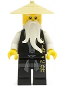 Minifigurka: NJO0026:  Wu Sensei - Black Kimono with Gold Symbols, Dark Bluish Gray Sash, Tan Asian Hat, White Beard