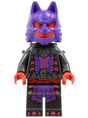 NJO0903:  Wolf Mask Warrior - Dark Purple and Red Mask, Neck Bracket