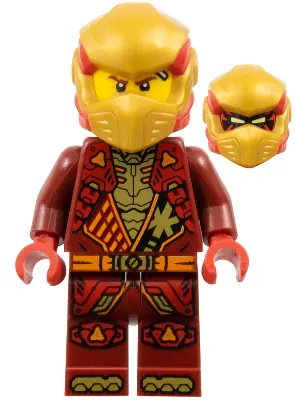 NJO0925:  Kai - Dragons Rising, Tunic with Shoulder Armor, Red and Pearl Gold Head Wrap