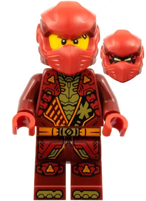 NJO0930:  Kai - Dragons Rising, Tunic with Shoulder Armor, Dark Red and Red Head Wrap