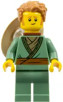 Minifigurka: NJO0991:  Fisherman - Sand Green Tunic, Medium Nougat Hair, Conical Hat on Back