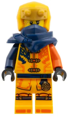 NJO1031:  Arin - Shirt with Dark Blue and Reddish Orange Dragons, Hood with Horns