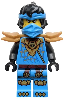 NJO1036:  Nya - Dragons Rising, Tunic with Dragon Head, Hair, Wide Pearl Gold Shoulder Armor
