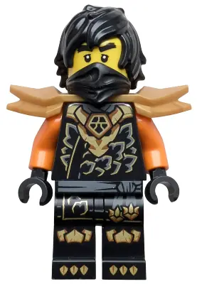 NJO1038:  Cole - Dragons Rising, Tunic with Dragon Head, Hair, Wide Pearl Gold Shoulder Armor
