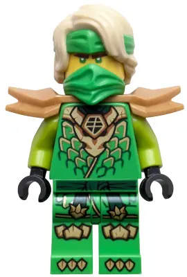 NJO1041:  Lloyd - Dragons Rising, Tunic with Dragon Head, Hair, Wide Pearl Gold Shoulder Armor