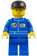 Minifigurka: OCT060:  Octan - Blue Oil, Blue Legs, Black Cap, Smirk and Stubble Beard