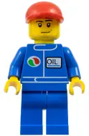 Minifigurka: OCT064:  Octan - Blue Oil, Blue Legs, Red Short Bill Cap, Smirk and Stubble Beard