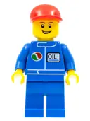 Minifigurka: OCT065:  Octan - Blue Oil, Blue Legs, Red Short Bill Cap, Open Grin
