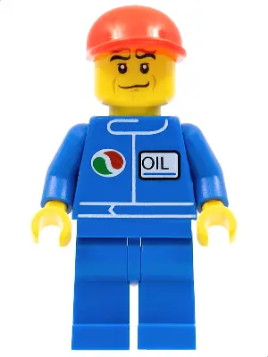 OCT066:  Octan - Blue Oil, Blue Legs, Red Short Bill Cap, Crooked Smile