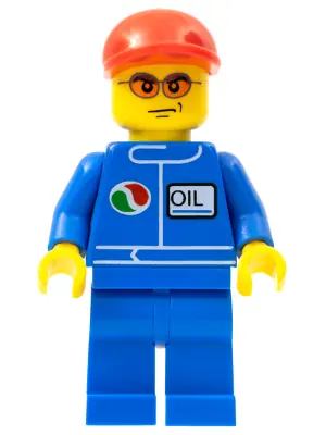OCT067:  Octan - Blue Oil, Blue Legs, Red Short Bill Cap, Orange Sunglasses