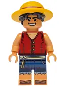 Minifigurka: OP018:  Monkey D. Luffy - Hair Combo, Straw Hat with Black Hair, Open Mouth Smile / Angry
