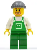 Minifigurka: OVR027:  Overalls Green with Pocket, Green Legs, Dark Bluish Gray Knit Cap, Beard