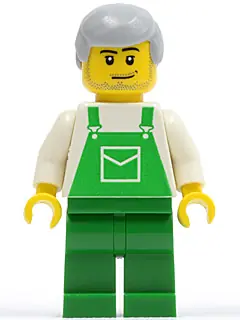 OVR032:  Overalls Green with Pocket, Green Legs, Light Bluish Gray Male Hair