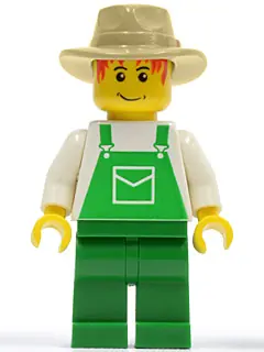 OVR036:  Overalls Green with Pocket, Green Legs, Tan Fedora
