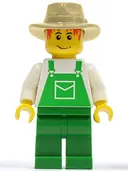 Minifigurka: OVR036:  Overalls Green with Pocket, Green Legs, Tan Fedora