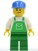 Minifigurka: OVR037:  Overalls Green with Pocket, Green Legs, Blue Cap with Long Flat Bill, Smirk and Stubble Beard