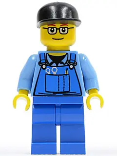 OVR039:  Overalls with Tools in Pocket Blue, Black Cap, Glasses