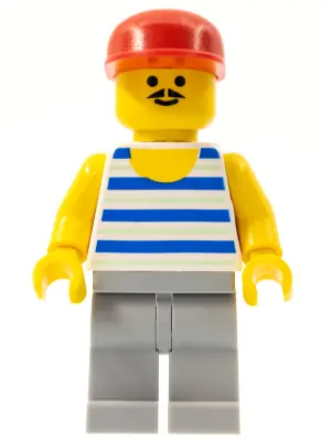 PAR056:  Horizontal Blue and Light Green Stripes, Light Bluish Gray Legs, Red Cap