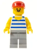 Minifigurka: PAR056:  Horizontal Blue and Light Green Stripes, Light Bluish Gray Legs, Red Cap