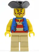 Minifigurka: PI082:  Pirate Blue Vest, Tan Legs, Black Pirate Triangle Hat, Long Brown Moustache