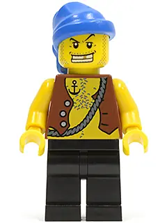 PI084:  Pirate Vest and Anchor Tattoo, Black Legs, Blue Bandana, Gold Tooth