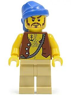 PI093:  Pirate Vest and Anchor Tattoo, Tan Legs, Blue Bandana, Brown Moustache
